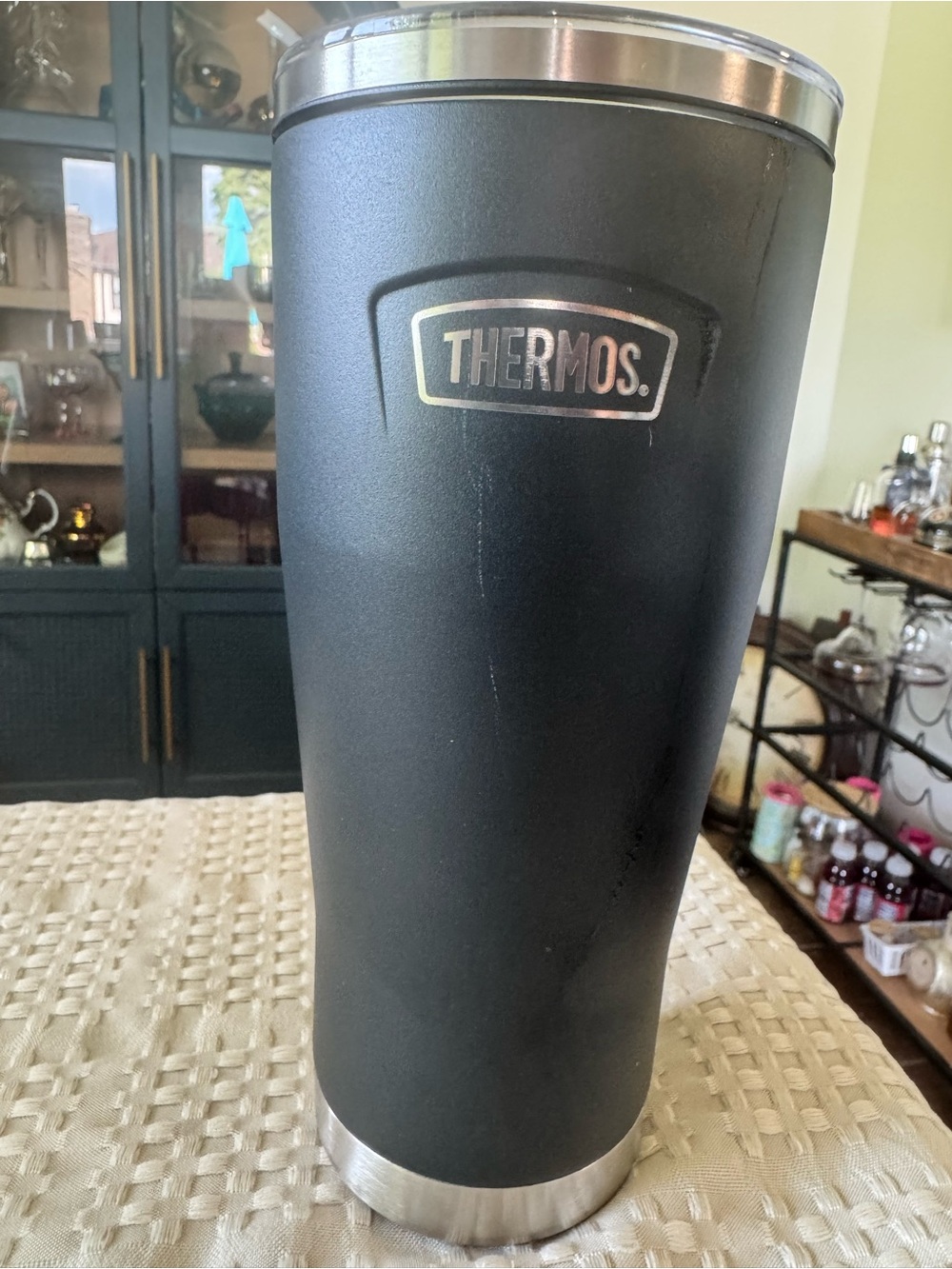 Thermos Black Stainless Steel Travel Tumbler with Silver Accents